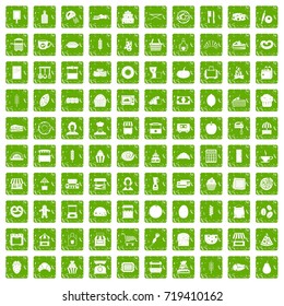 100 bakery icons set in grunge style green color isolated on white background vector illustration