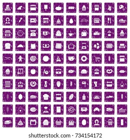 100 bakery icons set in grunge style purple color isolated on white background vector illustration