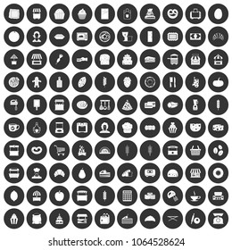 100 bakery icons set in simple style white on black circle color isolated on white background vector illustration