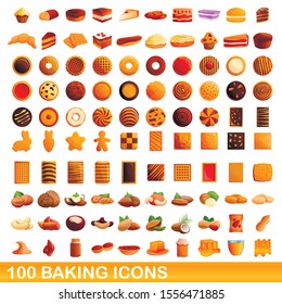 100 baking icons set. Cartoon illustration of 100 baking icons vector set isolated on white background