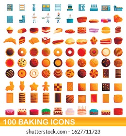 100 baking icons set. Cartoon illustration of 100 baking icons vector set isolated on white background