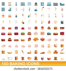 100 baking icons set. Cartoon illustration of 100 baking icons vector set isolated on white background