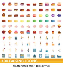 100 baking icons set. Cartoon illustration of 100 baking icons vector set isolated on white background