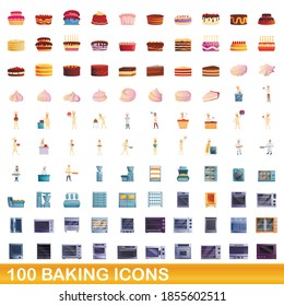 100 Backsymbole Set. Cartoon-Illustration von 100 Backsymbol-Vektorgrafik einzeln auf weißem Hintergrund