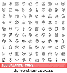 100 balance icons set. Outline illustration of 100 balance icons vector set isolated on white background