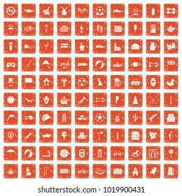 100 ball icons set in grunge style orange color isolated on white background vector illustration