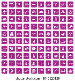 100 ball icons set in grunge style pink color isolated on white background vector illustration