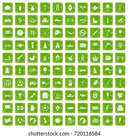100 ball icons set in grunge style green color isolated on white background vector illustration