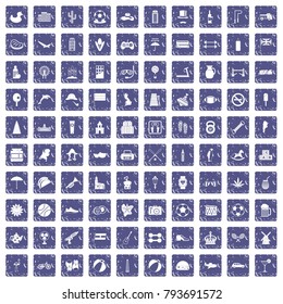100 ball icons set in grunge style sapphire color isolated on white background vector illustration