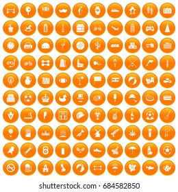 100 ball icons set orange