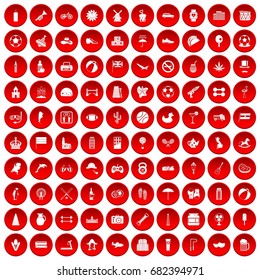 100 ball icons set in red circle isolated on white vector illustration