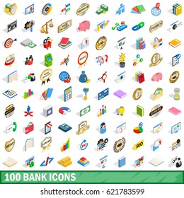 100 bank icons set in isometric 3d style for any design vector illustration