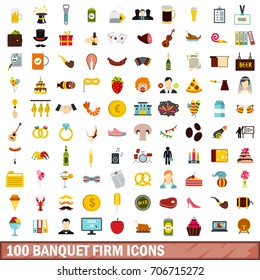 100 banquet firm icons set in flat style for any design vector illustration