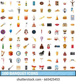 100 banquet icons set in cartoon style for any design vector illustration