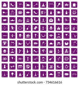 100 banquet icons set in grunge style purple color isolated on white background vector illustration