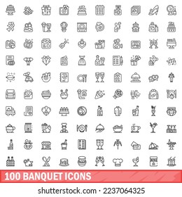 100 banquet icons set. Outline illustration of 100 banquet icons vector set isolated on white background