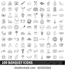 100 banquet icons set in outline style for any design vector illustration