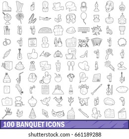 100 banquet icons set in outline style for any design vector illustration
