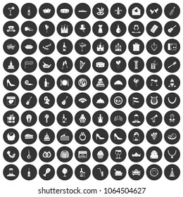 100 banquet icons set in simple style white on black circle color isolated on white background vector illustration