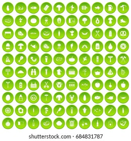 100 barbecue icons set green