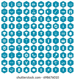 100 barbecue icons set in sapphirine hexagon isolated vector illustration