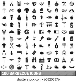 100 barbecue icons set in simple style for any design vector illustration