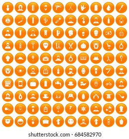 100 barber icons set orange