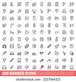 100 barber icons set. Outline illustration of 100 barber icons vector set isolated on white background