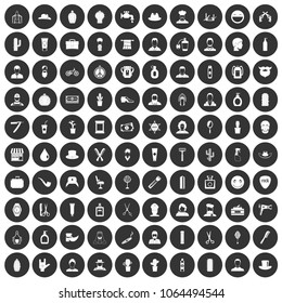 100 barber icons set in simple style white on black circle color isolated on white background vector illustration