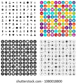 100 barber icons set vector in 4 variant for any web design isolated on white