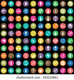 100 barbershop icons big universal set 