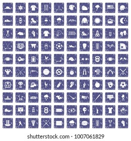 100 baseball icons set in grunge style sapphire color isolated on white background vector illustration