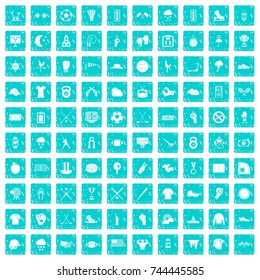 100 baseball icons set in grunge style blue color isolated on white background vector illustration