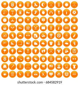 100 baseball icons set orange