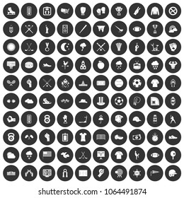 100 baseball icons set in simple style white on black circle color isolated on white background vector illustration