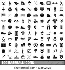 100 baseball icons set in simple style for any design vector illustration