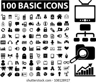 100 Basic Black Web Icons Set, Vector