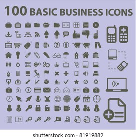 100 basic business icons, signs, vector illustrations