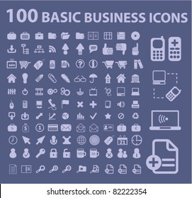100 basic business icons, signs, vector illustrations