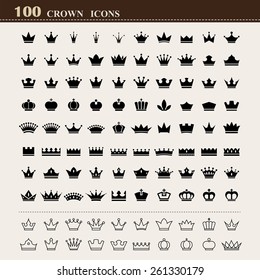 100 basic Crown icons set . Illustration eps10