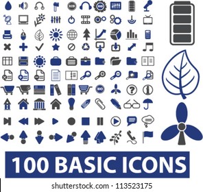 100 basic icons set, vector