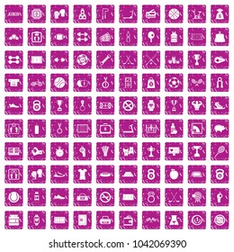 100 basketball icons set in grunge style pink color isolated on white background vector illustration