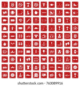 100 basketball icons set in grunge style red color isolated on white background vector illustration