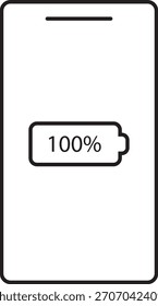 Icono 100% de la batería. Recargo completo del teléfono celular. 100% logotipo de la batería en la pantalla del teléfono