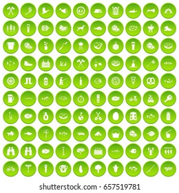 100 BBQ icons set green circle isolated on white background vector illustration