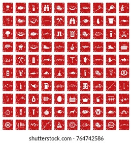100 BBQ icons set in grunge style red color isolated on white background vector illustration