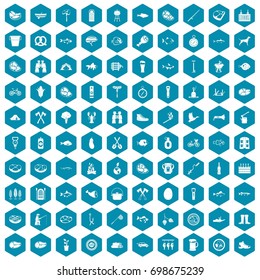 100 BBQ icons set in sapphirine hexagon isolated vector illustration