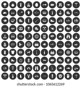 100 BBQ icons set in simple style white on black circle color isolated on white background vector illustration