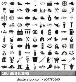 100 bbq icons set in simple style. Illustration of bbq icons isolated vector for any design