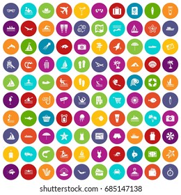 100 beach icons set color